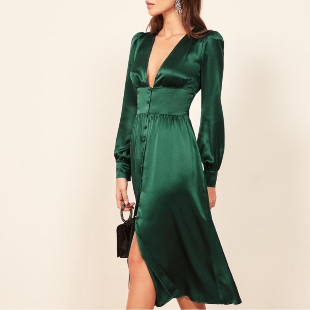Reformation Green Silk Nicola Dress in 0 EUC